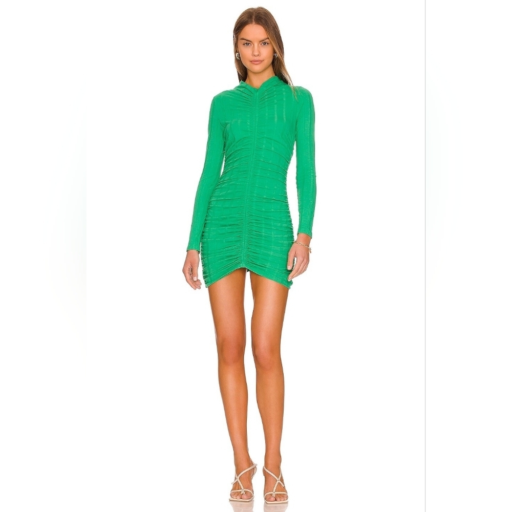 Monrow Small Green Flat Rib Mock Mini Dress Sz Large